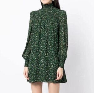 Reformation Brandi Floral Long Sleeve Smocked Mock Neck Mini Dress Size XS